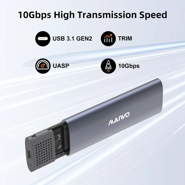 Alt view image 9 of 14 - MAIWO M.2 NVMe SSD Enclosure, USB 3.1 GEN2 10Gbps Support UASP Trim, 4TB Capacity, Tool Free M.2 NVMe PCIe SSD to USB-C Adapter Reader Case, Supports 2230/2242/2260/2280 PCIe M-Key SSDs