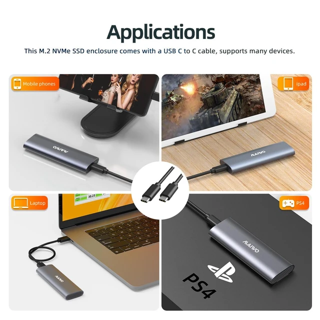 Alt view image 12 of 14 - MAIWO M.2 NVMe SSD Enclosure, USB 3.1 GEN2 10Gbps Support UASP Trim, 4TB Capacity, Tool Free M.2 NVMe PCIe SSD to USB-C Adapter Reader Case, Supports 2230/2242/2260/2280 PCIe M-Key SSDs