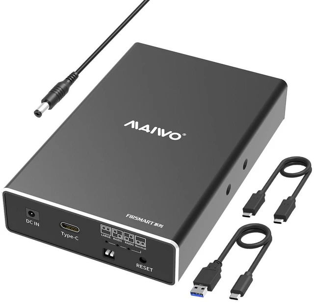 Alt view image 7 of 13 - MAIWO Dual Bay USB3.1 Gen 2 USB Type C to SATA External Hard Drive Enclosure for 2.5 inch HDD/SSD Max 12TB (2 x 6TB SSD) Aluminum Alloy 2.5" SATA RAID Case Enclosure Support RAID 0/1/Large/Normal Mode