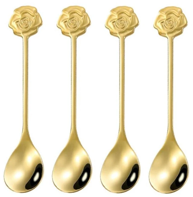 Main image of Rose-Shaped Coffee Spoons 10-Piece Gold Stainless Steel Set; Elegant and Durable Cutlery Suitable for Desserts, Tea, Ice Cream, Cafés, and Bars.
