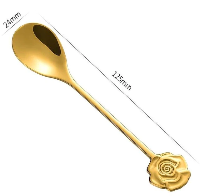 Alt view image 2 of 5 - Rose-Shaped Coffee Spoons 10-Piece Gold Stainless Steel Set; Elegant and Durable Cutlery Suitable for Desserts, Tea, Ice Cream, Cafés, and Bars.