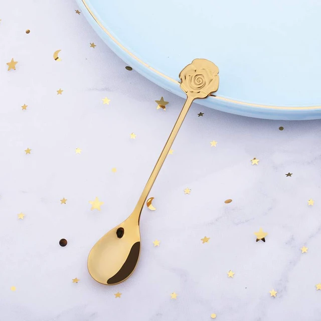 Alt view image 5 of 5 - Rose-Shaped Coffee Spoons 10-Piece Gold Stainless Steel Set; Elegant and Durable Cutlery Suitable for Desserts, Tea, Ice Cream, Cafés, and Bars.