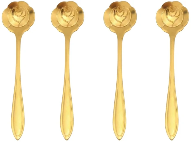Main image of Rose Gold Coffee Spoons (Set of 4) | Stainless Steel Espresso/Tea Spoons | Rose-Shaped Bowl | Mini Size, Perfect for Espresso and Desserts | Elegant Gold Finish | Ideal for Coffee Bars