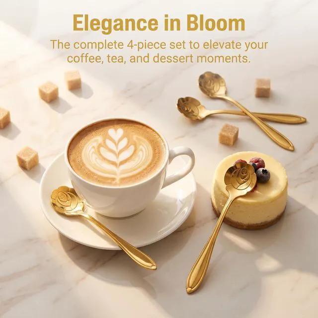 Alt view image 3 of 7 - Rose Gold Coffee Spoons (Set of 4) | Stainless Steel Espresso/Tea Spoons | Rose-Shaped Bowl | Mini Size, Perfect for Espresso and Desserts | Elegant Gold Finish | Ideal for Coffee Bars