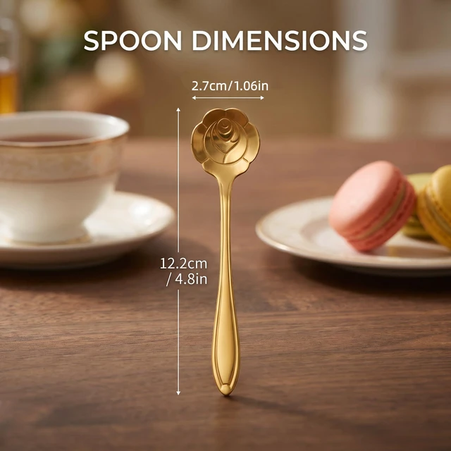 Alt view image 2 of 7 - Rose Gold Coffee Spoons (Set of 4) | Stainless Steel Espresso/Tea Spoons | Rose-Shaped Bowl | Mini Size, Perfect for Espresso and Desserts | Elegant Gold Finish | Ideal for Coffee Bars