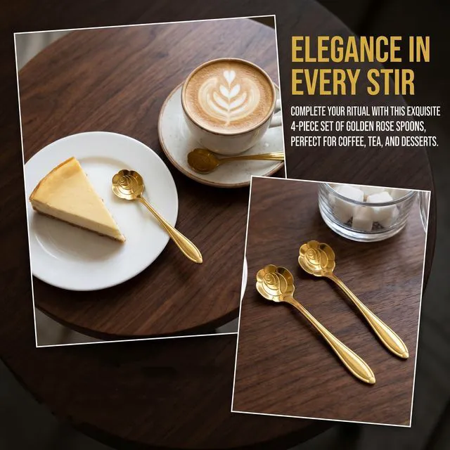 Alt view image 5 of 7 - Rose Gold Coffee Spoons (Set of 4) | Stainless Steel Espresso/Tea Spoons | Rose-Shaped Bowl | Mini Size, Perfect for Espresso and Desserts | Elegant Gold Finish | Ideal for Coffee Bars