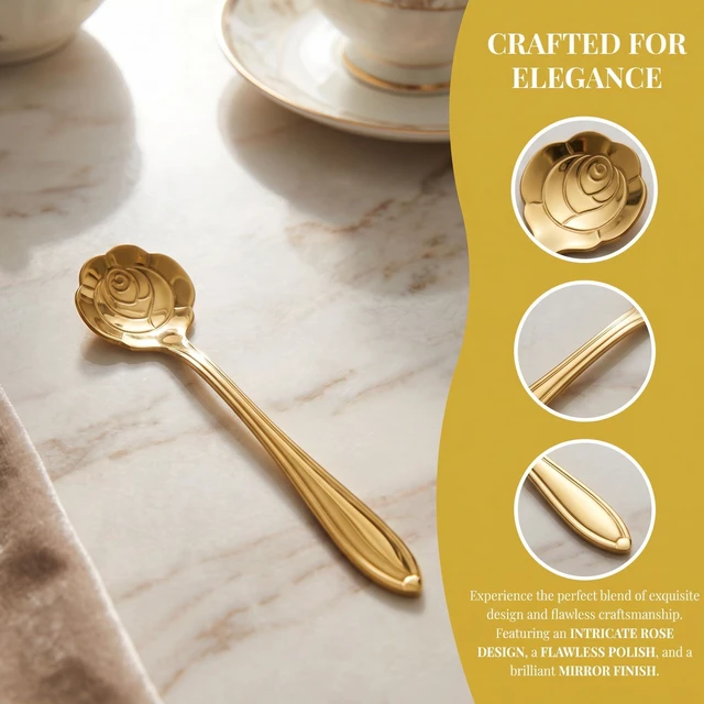 Alt view image 4 of 7 - Rose Gold Coffee Spoons (Set of 4) | Stainless Steel Espresso/Tea Spoons | Rose-Shaped Bowl | Mini Size, Perfect for Espresso and Desserts | Elegant Gold Finish | Ideal for Coffee Bars