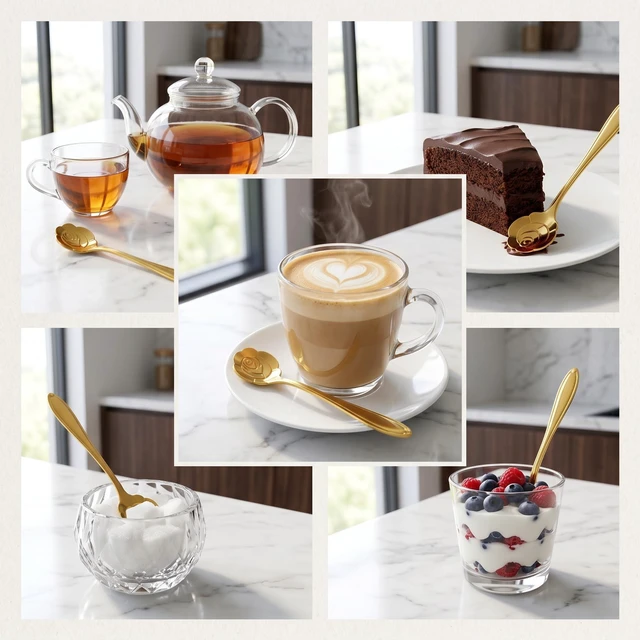 Alt view image 6 of 7 - Rose Gold Coffee Spoons (Set of 4) | Stainless Steel Espresso/Tea Spoons | Rose-Shaped Bowl | Mini Size, Perfect for Espresso and Desserts | Elegant Gold Finish | Ideal for Coffee Bars