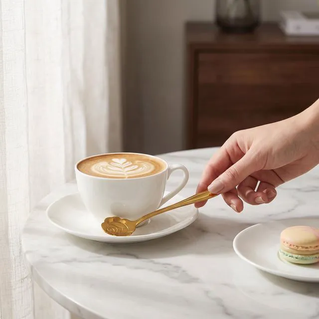 Alt view image 7 of 7 - Rose Gold Coffee Spoons (Set of 4) | Stainless Steel Espresso/Tea Spoons | Rose-Shaped Bowl | Mini Size, Perfect for Espresso and Desserts | Elegant Gold Finish | Ideal for Coffee Bars