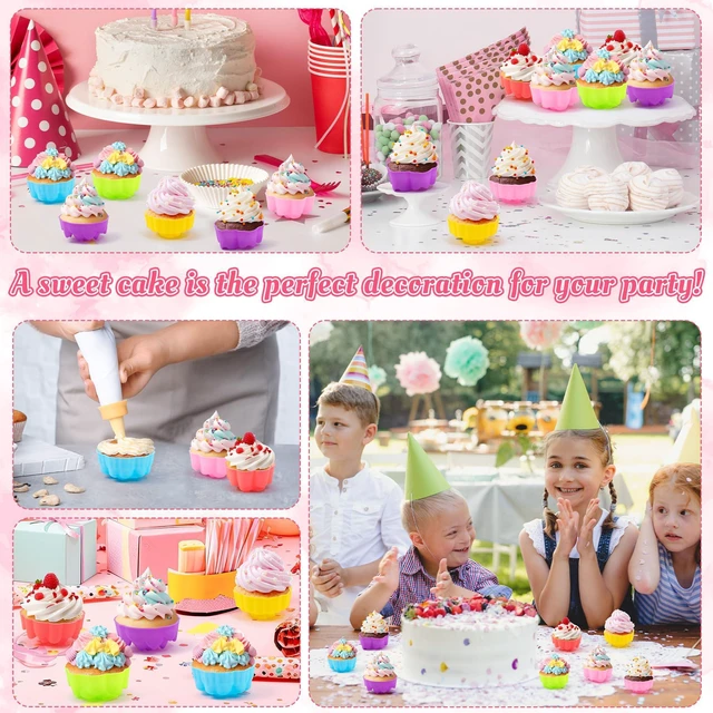 Alt view image 2 of 7 - Mini Silicone Cupcake Molds, Multicolored Flower-Shaped Baking Cups | Reusable & Non-Stick; Oven, Dishwasher, and Microwave Safe; Perfect for Donuts, Muffins, Puddings, and Various Desserts; 2-Inch, P