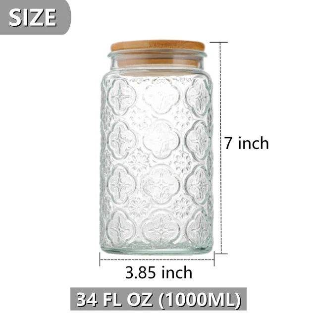 Alt view image 2 of 6 - Vintage Glass Storage Jar, 34 fl oz (approx. 1L) Airtight Coffee Canister | Glass Food Storage Container with Lid Kitchen Canister for Coffee, Tea, Sugar, and Candy; Decorative Mason Jar
