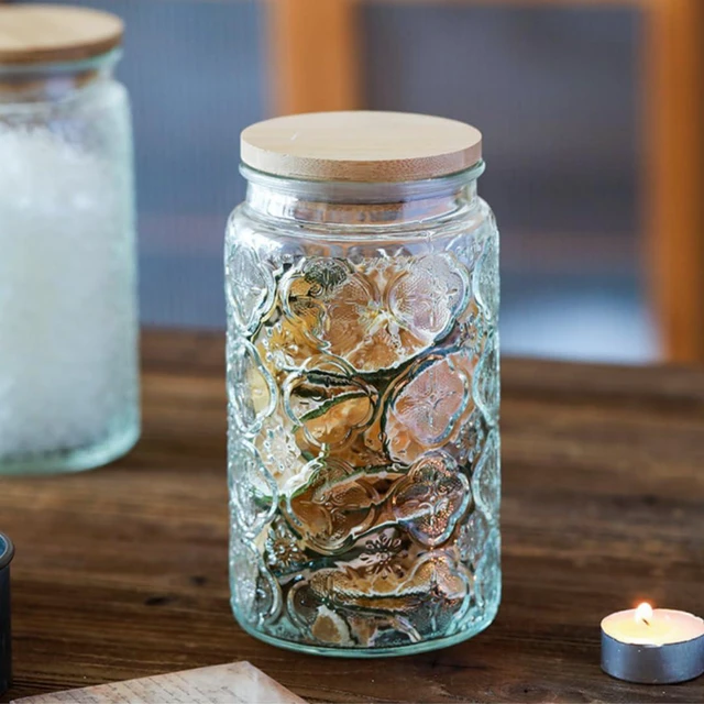 Alt view image 3 of 6 - Vintage Glass Storage Jar, 34 fl oz (approx. 1L) Airtight Coffee Canister | Glass Food Storage Container with Lid Kitchen Canister for Coffee, Tea, Sugar, and Candy; Decorative Mason Jar