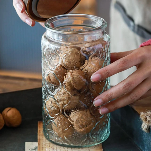 Alt view image 4 of 6 - Vintage Glass Storage Jar, 34 fl oz (approx. 1L) Airtight Coffee Canister | Glass Food Storage Container with Lid Kitchen Canister for Coffee, Tea, Sugar, and Candy; Decorative Mason Jar