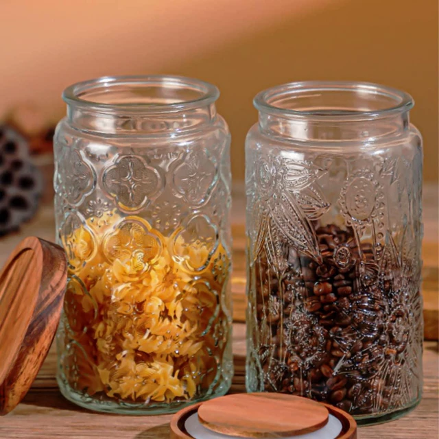 Alt view image 5 of 6 - Vintage Glass Storage Jar, 34 fl oz (approx. 1L) Airtight Coffee Canister | Glass Food Storage Container with Lid Kitchen Canister for Coffee, Tea, Sugar, and Candy; Decorative Mason Jar