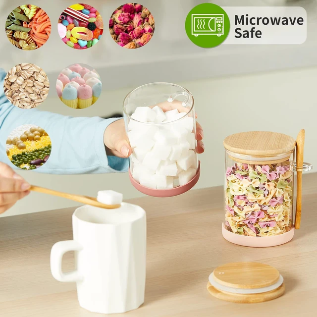 Alt view image 3 of 7 - 4-Piece Airtight Glass Jar Set (with Bamboo Lids and Spoons) 17 oz Borosilicate Glass Overnight Oats Jars / Clear Food Storage Canisters Suitable for Cookies, Candy, Coffee, Sugar, Matcha Powder,