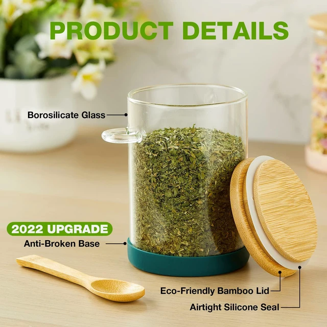 Alt view image 5 of 7 - 4-Piece Airtight Glass Jar Set (with Bamboo Lids and Spoons) 17 oz Borosilicate Glass Overnight Oats Jars / Clear Food Storage Canisters Suitable for Cookies, Candy, Coffee, Sugar, Matcha Powder,