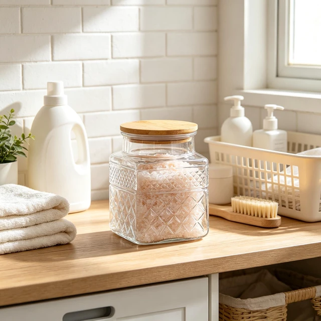 Alt view image 4 of 7 - 38 oz (approx. 1.1 L) Square Glass Storage Jar with Vintage Pattern and Airtight Lid | Suitable for storing sugar, cereal, nuts, candy, and more; features an airtight bamboo lid and thickened glass co