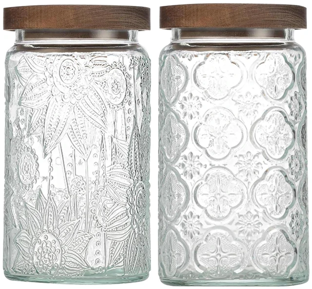 Main image of Vintage-Style Airtight Glass Canisters with Lids Candy/Coffee/Food Storage Set | 34 oz Decorative Storage Jars (Set of 2) with Silicone-Sealed Bamboo Lids; Made from Thick, BPA-Free Glass Ideal fo