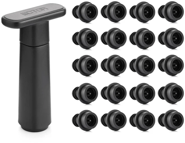 Main image of Vacuum Wine Preserver Pump (includes 20 stoppers), Black | Reusable stoppers, keeps wine fresh, ideal gift accessory