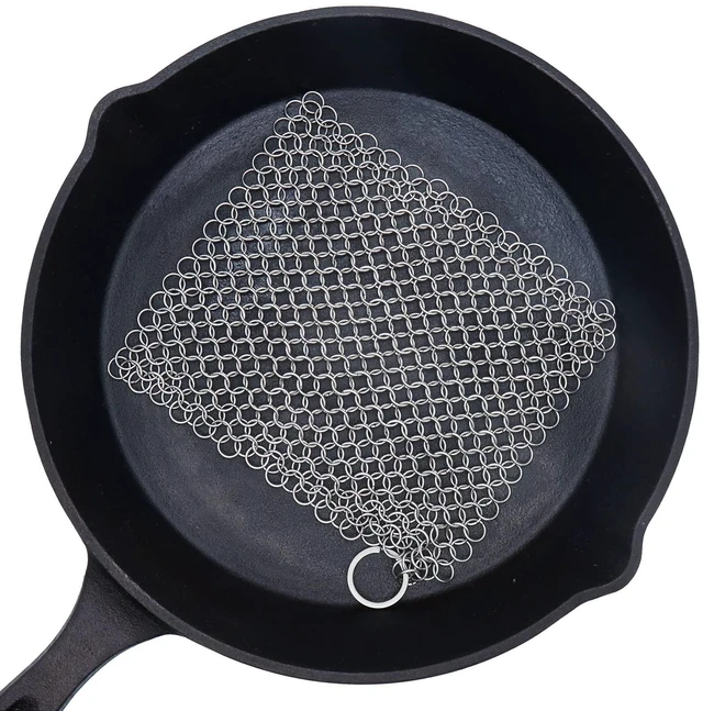 Main image of Cast Iron Cleaner 6-inch Stainless Steel Chainmail Scrubber; Suitable for Cast Iron Pots, Skillets, Woks, Saucepans, and Dutch Ovens