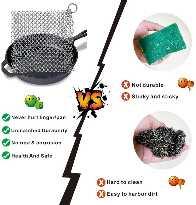 Alt view image 7 of 7 - Cast Iron Cleaner 6-inch Stainless Steel Chainmail Scrubber; Suitable for Cast Iron Pots, Skillets, Woks, Saucepans, and Dutch Ovens