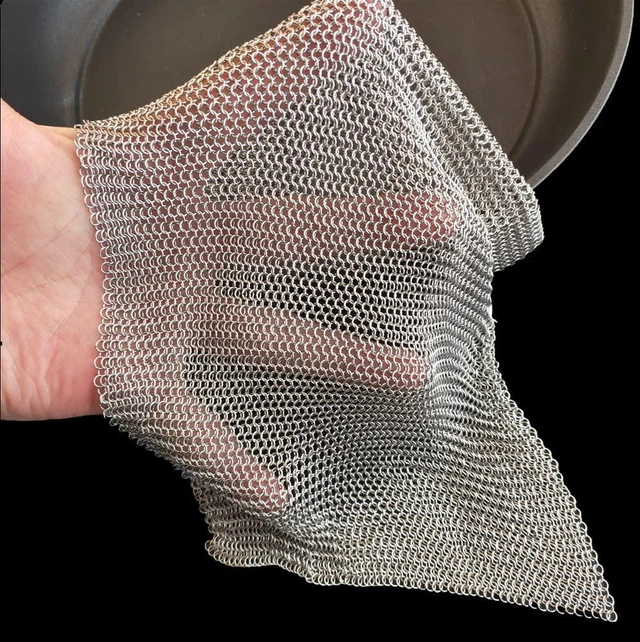 Main image of Taspooke Cast Iron Cleaner and Chainmail Skillet Scrubber - Upgraded 3.8mm Small Ring, 316L Stainless Steel Fine Rings - Durable Scraper for Skillets, Pans, Griddles & Containers