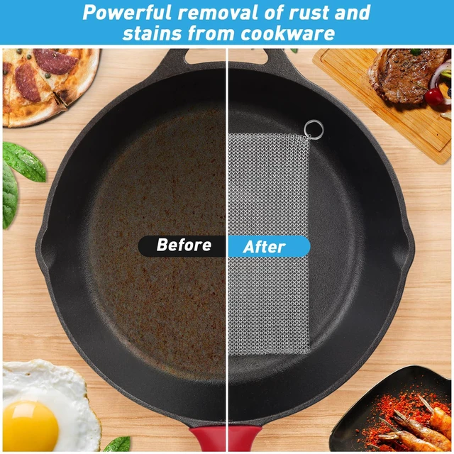 Alt view image 2 of 6 - Taspooke Cast Iron Cleaner and Chainmail Skillet Scrubber - Upgraded 3.8mm Small Ring, 316L Stainless Steel Fine Rings - Durable Scraper for Skillets, Pans, Griddles & Containers