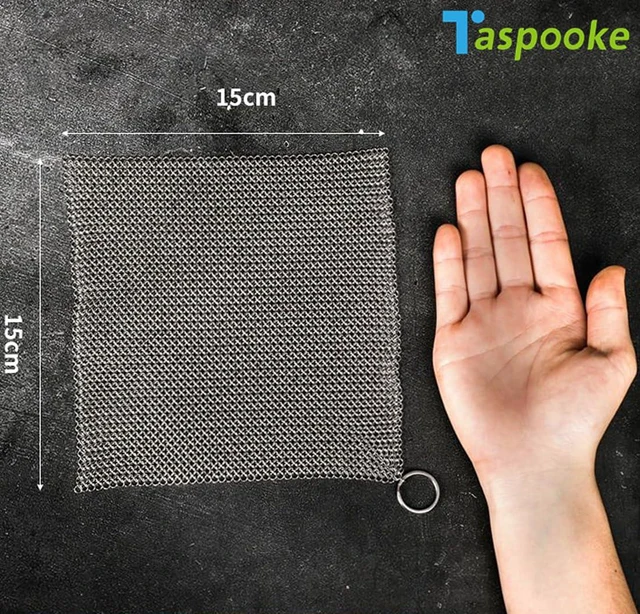 Alt view image 6 of 6 - Taspooke Cast Iron Cleaner and Chainmail Skillet Scrubber - Upgraded 3.8mm Small Ring, 316L Stainless Steel Fine Rings - Durable Scraper for Skillets, Pans, Griddles & Containers