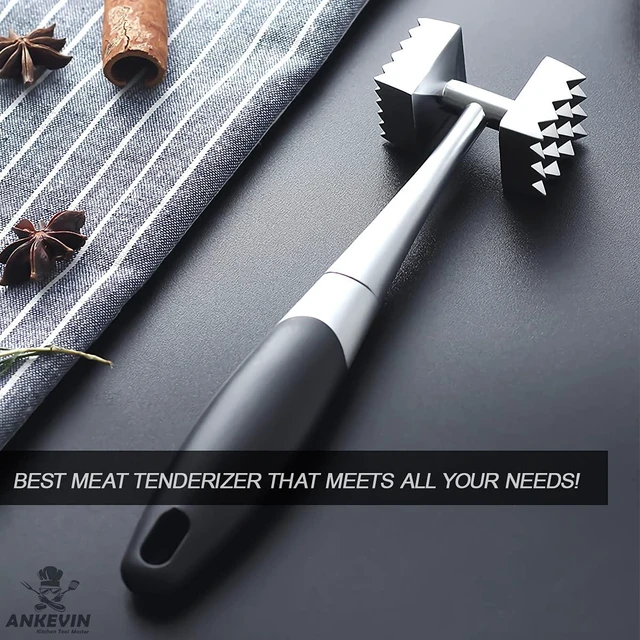 Alt view image 2 of 7 - Double-sided spiked meat malletsuitable for steak, chicken, and fish; features a comfortable rubber handle and measures 8.8 inches in total length.