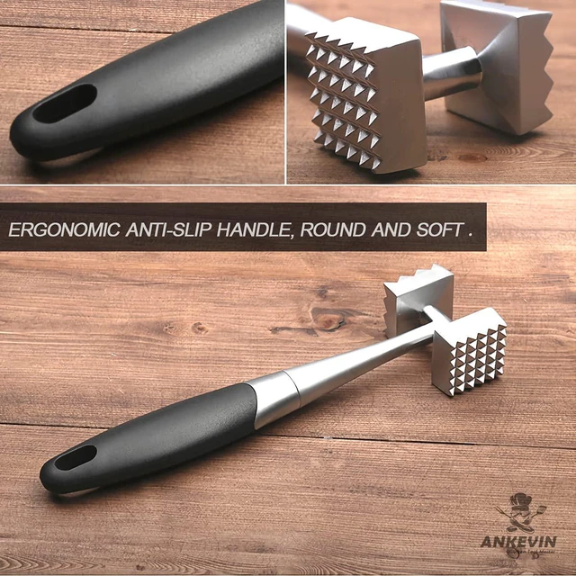 Alt view image 3 of 7 - Double-sided spiked meat malletsuitable for steak, chicken, and fish; features a comfortable rubber handle and measures 8.8 inches in total length.
