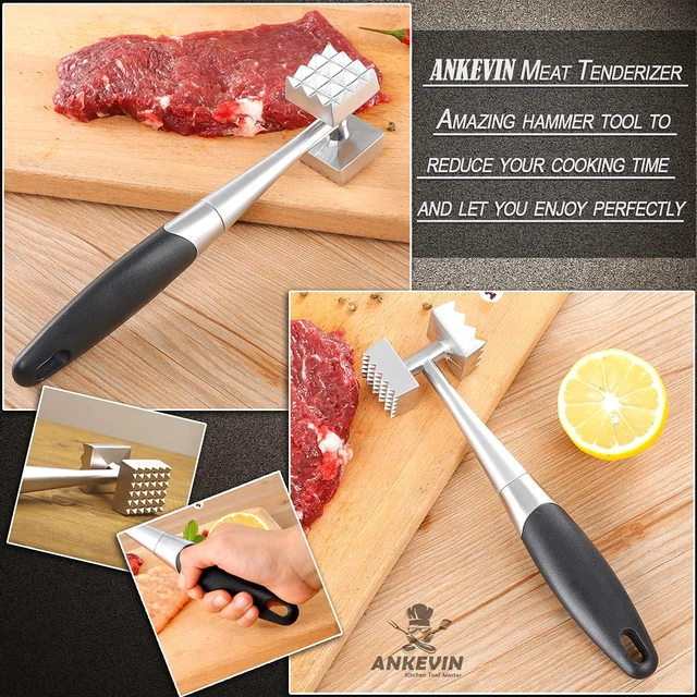 Alt view image 7 of 7 - Double-sided spiked meat malletsuitable for steak, chicken, and fish; features a comfortable rubber handle and measures 8.8 inches in total length.