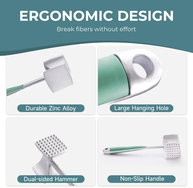Alt view image 4 of 7 - Meat Mallet (Mint Green) Features a comfortable grip and a dual-sided head design; sturdy and durable, suitable for tenderizing steak, beef, and fish.