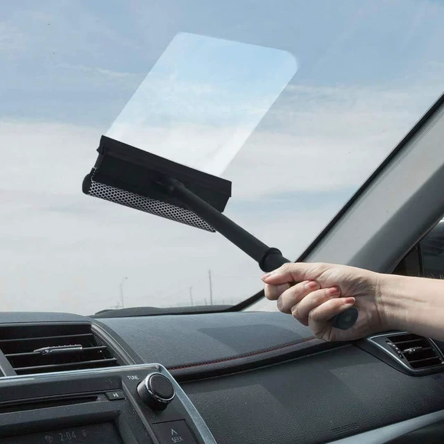 Alt view image 4 of 7 - 2-in-1 Car Wiper Sponge Brush and Squeegee for Windows and Glass | Rubber blade for efficient water removal. Suitable for windshields, glass, bathrooms, and tile surfaces. Easy to store (Black).