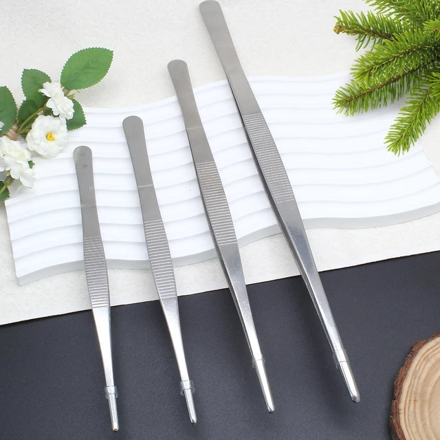 Alt view image 2 of 7 - 4-Piece 304 Stainless Steel Tweezers Set (712 Inches, Straight & Serrated) | Blunt Rounded Tips Suitable for Cooking, Baking, Crafting, Aquariums, and Terrariums