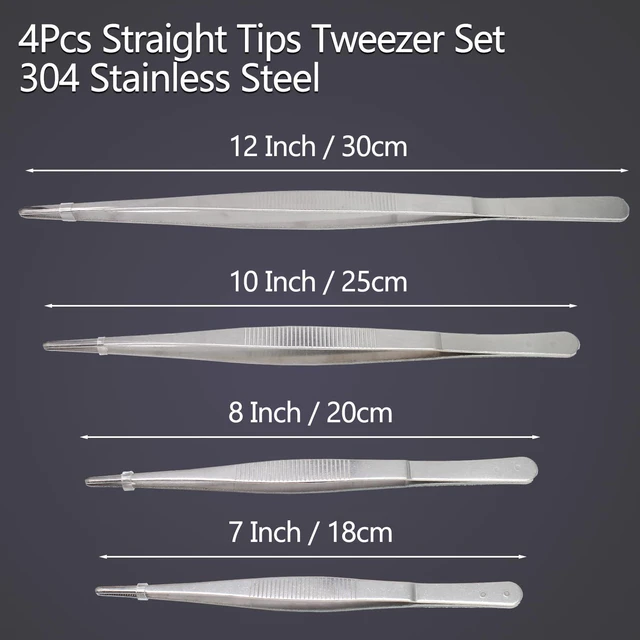 Alt view image 4 of 7 - 4-Piece 304 Stainless Steel Tweezers Set (712 Inches, Straight & Serrated) | Blunt Rounded Tips Suitable for Cooking, Baking, Crafting, Aquariums, and Terrariums