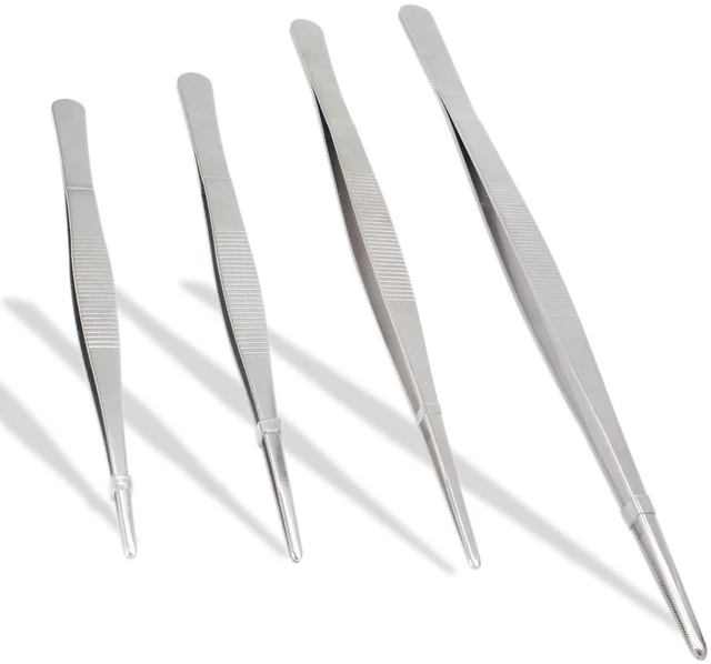 Alt view image 7 of 7 - 4-Piece 304 Stainless Steel Tweezers Set (712 Inches, Straight & Serrated) | Blunt Rounded Tips Suitable for Cooking, Baking, Crafting, Aquariums, and Terrariums