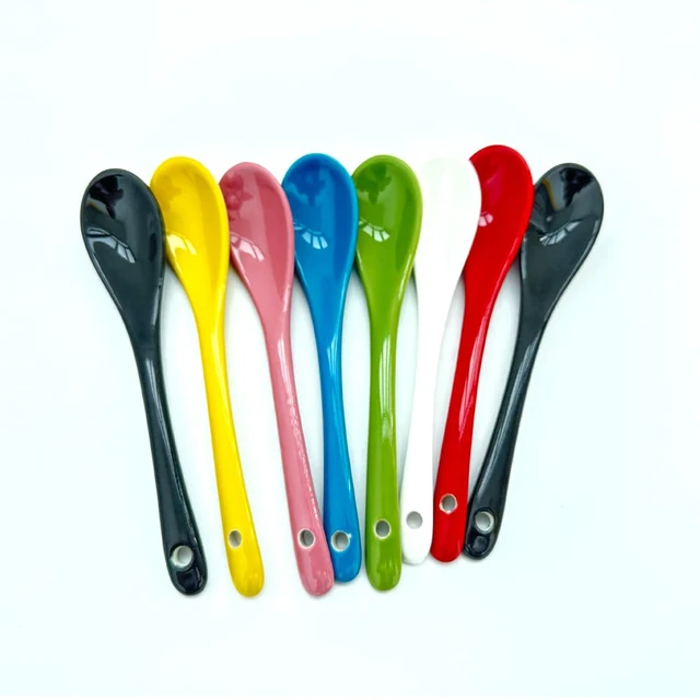 Alt view image 4 of 5 - 8-Piece 5-Inch Ceramic Soup Spoon Set Porcelain Spoons for Desserts, Coffee, Tea, Yogurt, Ice Cream, and Appetizers