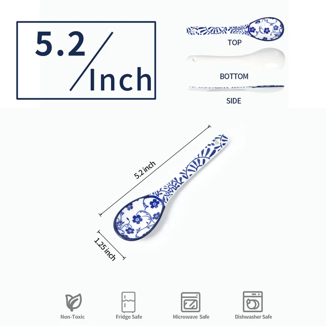 Alt view image 3 of 6 - 5.2-inch ceramic coffee spoon (set of 6, vintage blue) suitable for espresso, tea, desserts, and stirring; dishwasher and microwave safe.