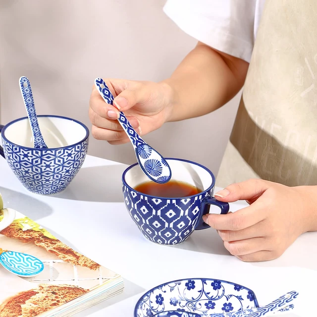 Alt view image 2 of 6 - 5.2-inch ceramic coffee spoon (set of 6, vintage blue) suitable for espresso, tea, desserts, and stirring; dishwasher and microwave safe.