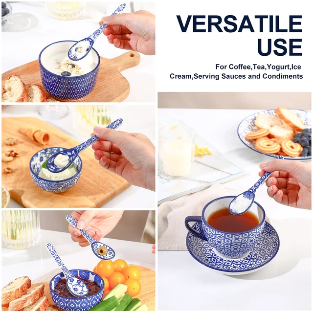 Alt view image 6 of 6 - 5.2-inch ceramic coffee spoon (set of 6, vintage blue) suitable for espresso, tea, desserts, and stirring; dishwasher and microwave safe.