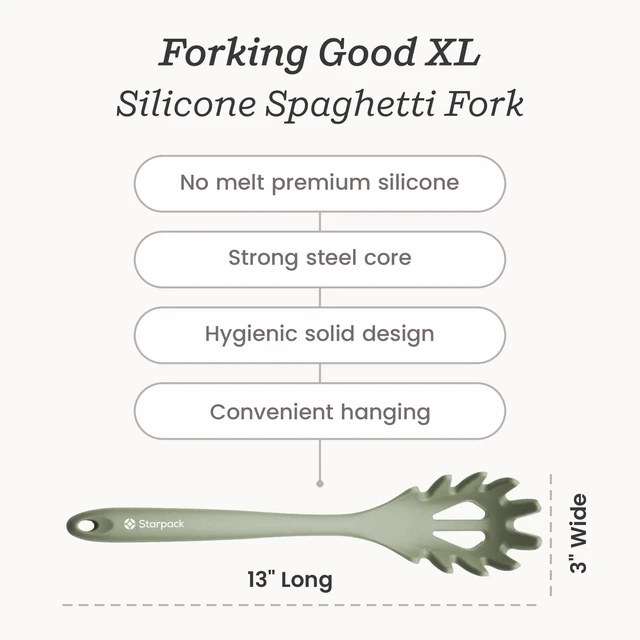 Alt view image 4 of 7 - Premium Silicone Pasta Fork (13.5 Inches) Heat-Resistant (up to 600°F) Pasta Spoon/Colander Toothed Pasta Server/Serving Spoon