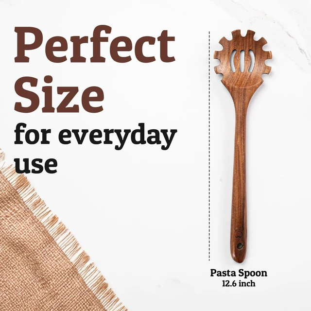 Alt view image 4 of 7 - Premium Wooden Pasta Server Handcrafted Teak Pasta Server with Teeth Durable Wooden Pasta Utensil Wooden Pasta Fork-Spoon for Serving