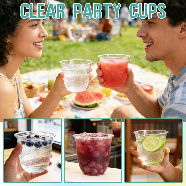 Alt view image 6 of 7 - 50 Pcs Disposable Stemless Wine Glasses,12 oz Cocktail Cups | Round Bottom Clear Plastic Party Cups for Meeting Weddings Birthday Party Supplies