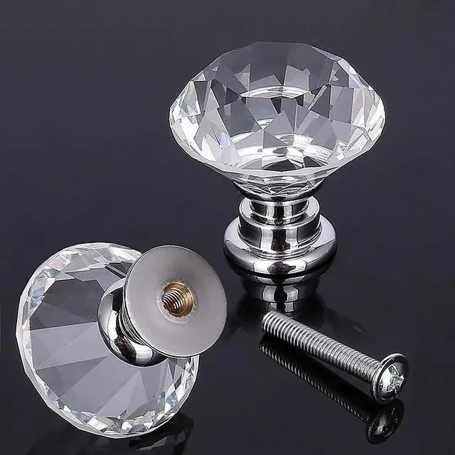 Alt view image 3 of 5 - 6 Pcs Crystal Glass Cabinet Knobs 30mm Diamond Shape Drawer Kitchen Cabinets Dresser Cupboard Wardrobe Pulls Handles (30mm, Clear)