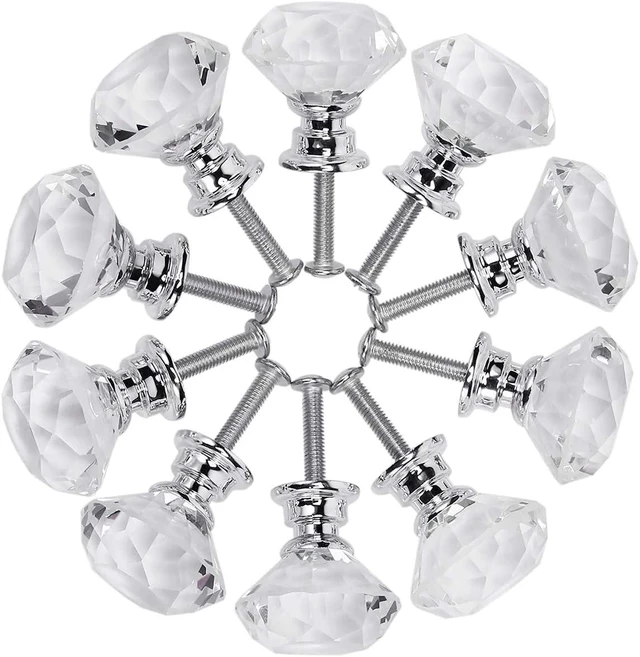 Alt view image 4 of 5 - 6 Pcs Crystal Glass Cabinet Knobs 30mm Diamond Shape Drawer Kitchen Cabinets Dresser Cupboard Wardrobe Pulls Handles (30mm, Clear)