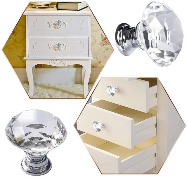 Alt view image 5 of 5 - 6 Pcs Crystal Glass Cabinet Knobs 30mm Diamond Shape Drawer Kitchen Cabinets Dresser Cupboard Wardrobe Pulls Handles (30mm, Clear)