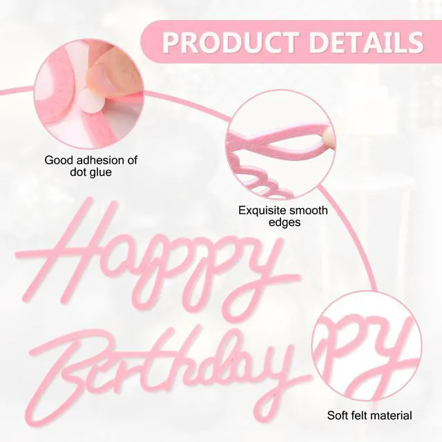 Alt view image 3 of 7 - Pink Happy Birthday Sign, Felt Happy Birthday Sign for Arch Backdrop, Happy Birthday Backdrop Sign, Balloon Backdrop Decorations Wall Decor for Baby Girl Boy Women Birthday Party Baby Shower