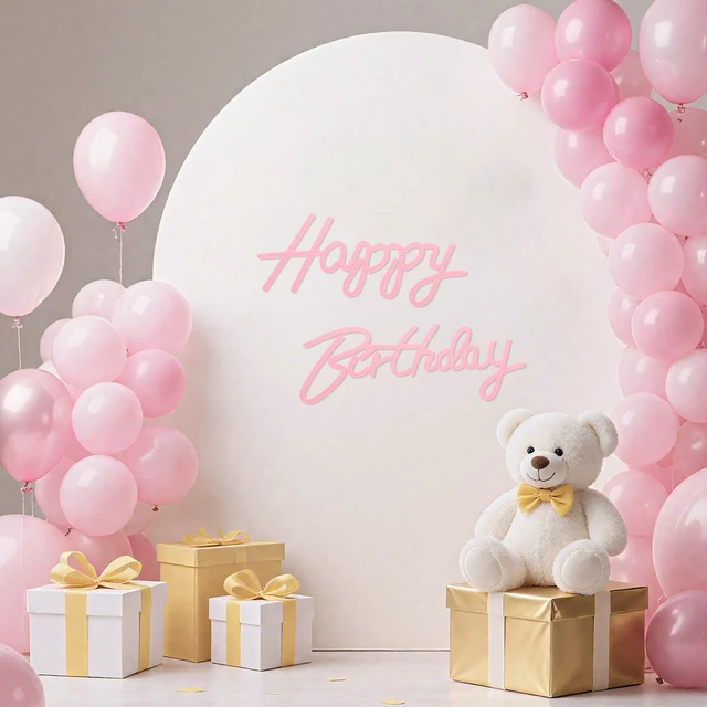 Alt view image 6 of 7 - Pink Happy Birthday Sign, Felt Happy Birthday Sign for Arch Backdrop, Happy Birthday Backdrop Sign, Balloon Backdrop Decorations Wall Decor for Baby Girl Boy Women Birthday Party Baby Shower