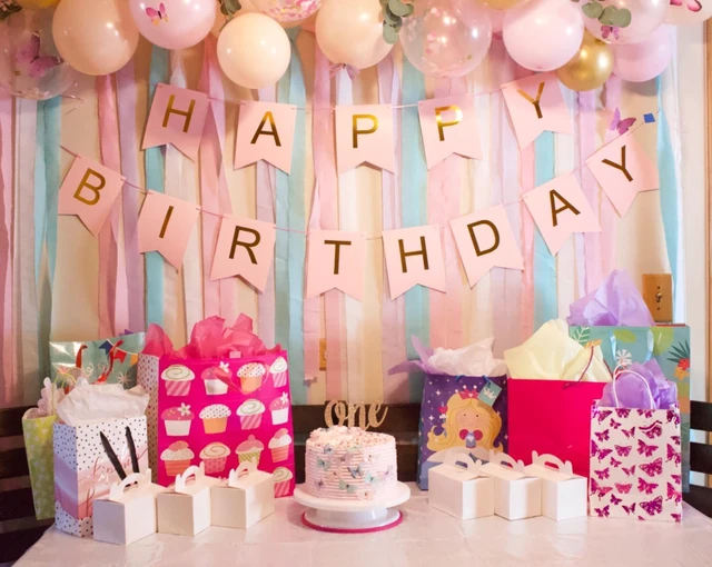 Alt view image 4 of 7 - Happy Birthday Banner Pink Birthday Signs Party Supplies Garland Decorations Nursery Hanging Decor (Soft Pink)
