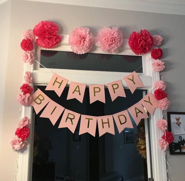 Alt view image 5 of 7 - Happy Birthday Banner Pink Birthday Signs Party Supplies Garland Decorations Nursery Hanging Decor (Soft Pink)